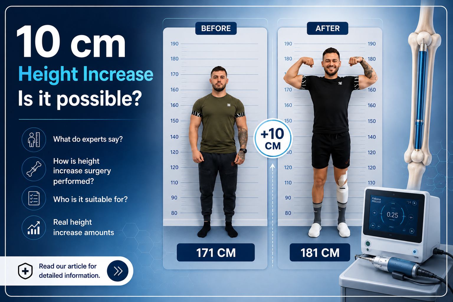 Marius Gros before and after limb lengthening surgery, 171 cm to 181 cm