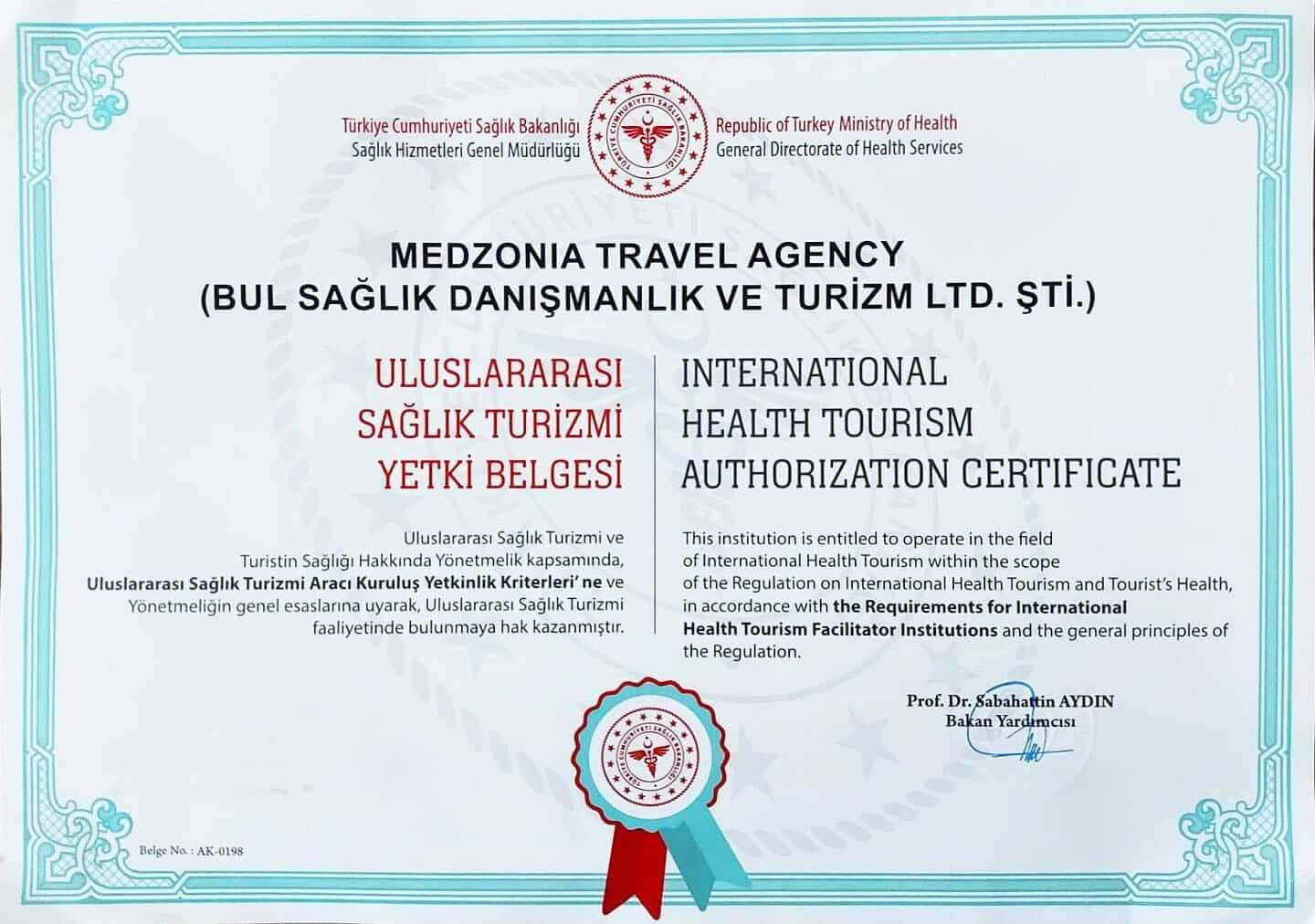 International Health Tourism Authorization Certificate